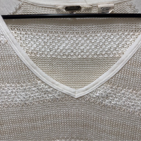 Miss Me Loose Crochet Sheer Sweater Cream Color Long Sleeve V Neck Medium - Picture 3 of 13